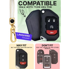 Lucrum for Jeep Wrangler Key Fob Cover & Leather Keychain - TPU Keyfob Case for Gladiator JLU JL Rubicon JT (2018-2025) - White and Gold