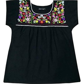 YZXDORWJ Embroidered Mexican Peasant Blouse with Short Sleeves (XL, Black2)
