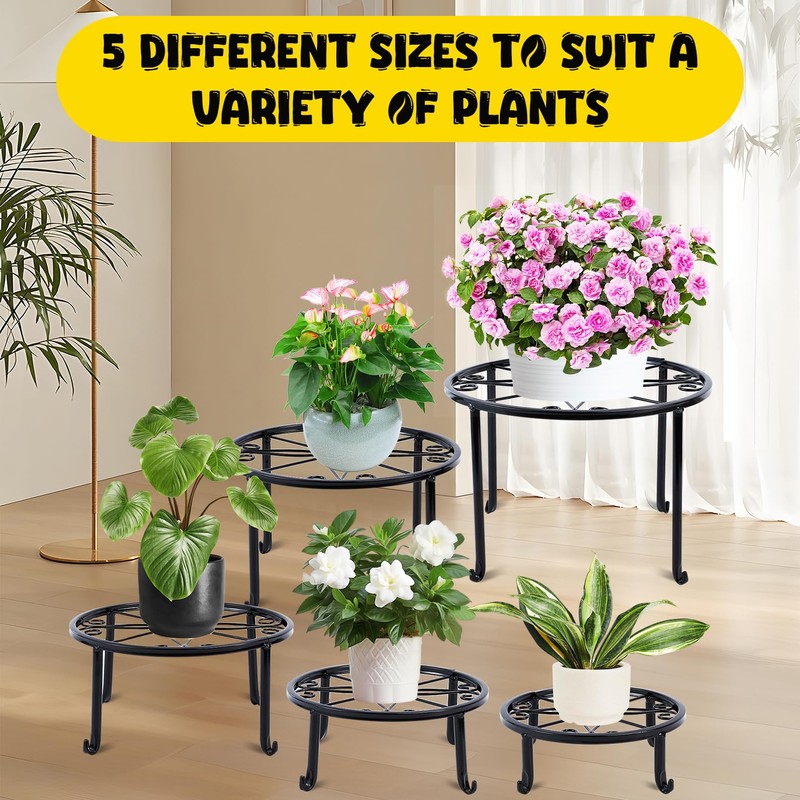 PUREZON Metal Plant Stands, 5 Pack, Black, Round