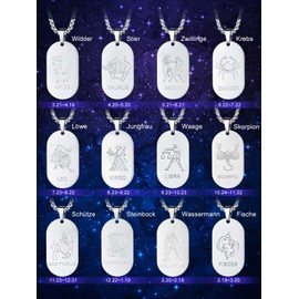 FaithHeart 12 Zodiac Sign Series Necklace Dog Tag / Coin Pendant Stainless Steel Dog Tag with Photo/Text Engraving Men Women Real Jewellery Necklace with Pendant Zodiac Sign Necklace