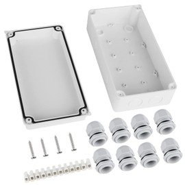 DAMORON Junction Box IP65 Waterproof, Surface-Mounted Distribution Box, Diameter 12-15 mm, ABS Junction Box, Large, Flush-Mounted Junction Box for Wet Rooms, Floor, Junction Box, White (200 x 100 x 70
