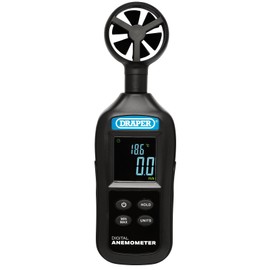 Draper 12445 Handheld Digital Anemometer - Wind Speed and Temperature Meter, 0.4-30m/s and -20 to +70℃