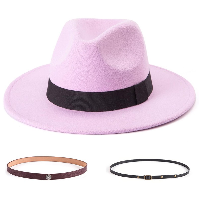 LADYBRO Lavender Purple Fedora Hat for Women Wide Brim Hat