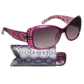 proSPORT Bifocal Reading Sunglasses Women Rhinestone Diamond Floral Butterfly Rectangle Sun Reader Glasses UV400 Tinted Oversize 1.50 2.00 2.50 I