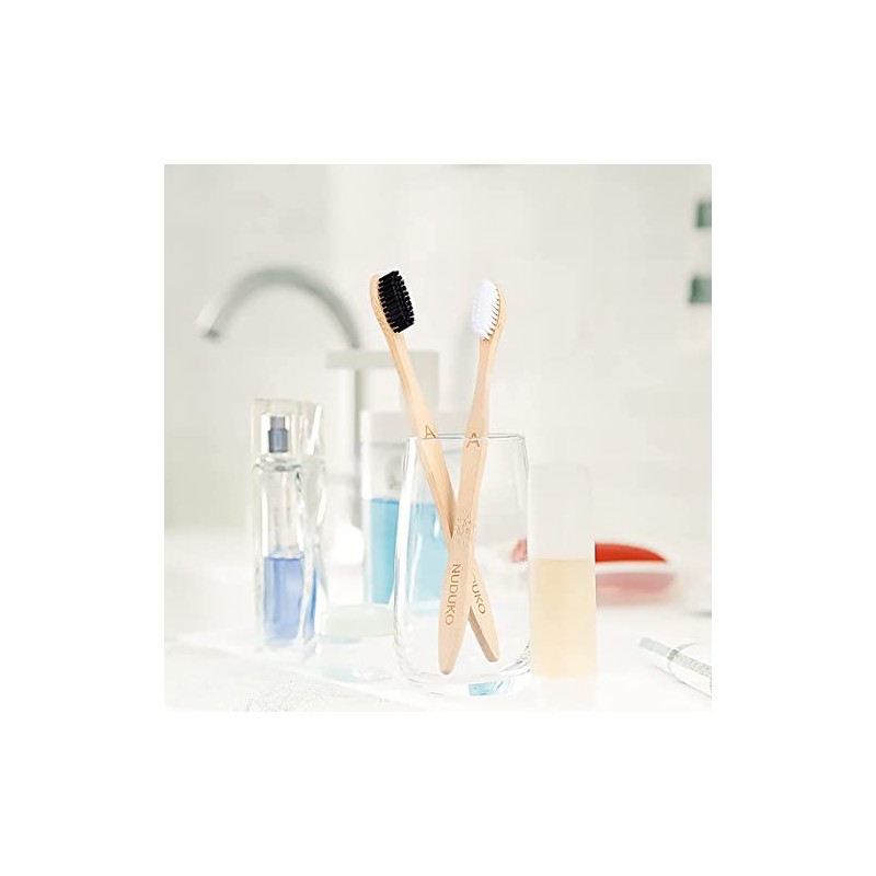 NUDUKO - Cepillos de dientes de bambú biodegradables, 10 piezas,
