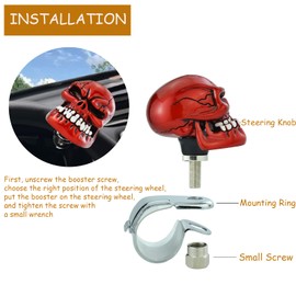 Temzzer Skull Steering Wheel Spinner Knob Heavy Car Spinner Suicide Grip Assist Handle for Most Manual Automotive Transmission Vehicles (Red)