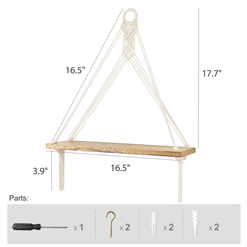 Mkono Artificial Ivy Macrame Hanging Shelves with Lights Set of