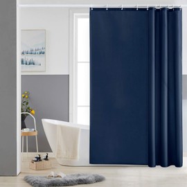 Furlinic Shower Curtain Mould Proof Resistantand Waterproof Washable Polyester Fabric Navy Bath Curtains with Weight Tape 10 Hooks for Wetroom 60x72 Inch.
