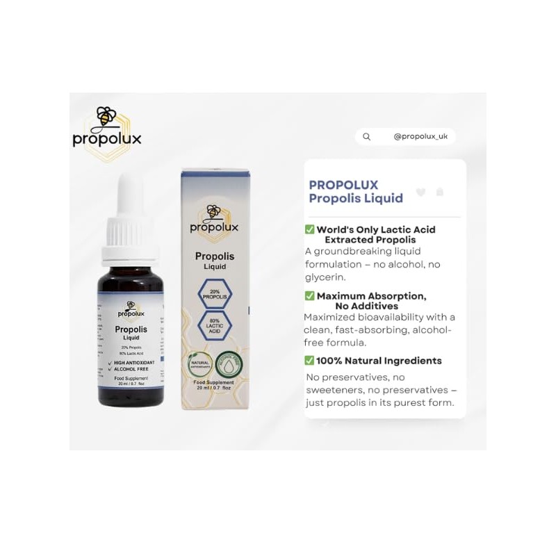 PROPOLUX Alcohol-Free Propolis Drops – Unique Lactic Acid Extraction, PG-Free