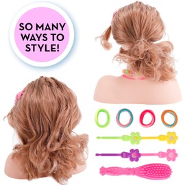 Makeup and Hair Styling Doll Head Toy Kit - Kids Pretend Play Set with Real Washable Cosmetics and Style Accessories for Little Girls