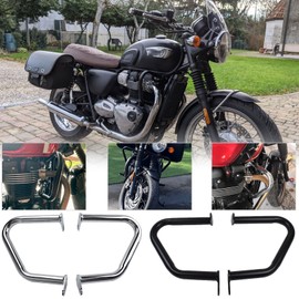 SHINKXMT Motorcycle Engine Highway Guard Crash Bar Bumper Frame Protection fit for Tri-um-ph Bonneville T100 T120 Bobber Street Twin Thruxton R/F/1200 Accessories 2017-2022 (Chrome)