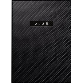 rido/idé Pocket Diary Model Perfect/Technik I (2025) "Carbon", 2 Pages = 1 Week, A6, 208 Pages, Faux Leather Cover, Flexible, Black