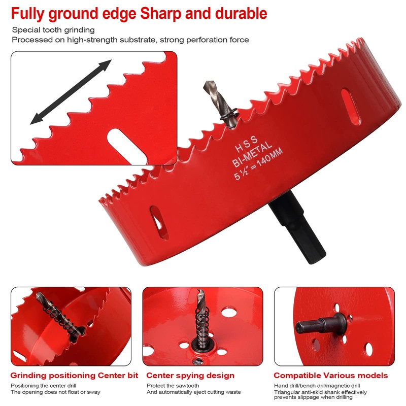 Hole Saw 5 1/2” (140mm) for Wood, HSS Bi-Metal Hole