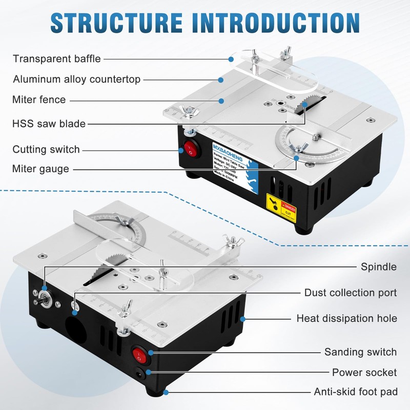 MXBAOHENG Updated Mini Multifunctional Table Saw with Cutting & Sanding