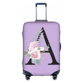 HAUYE Flower Letter A Purple Luggage Cover Elastic Washable Stretch Suitcase Protector Anti-Scratch Travel Suitcase Cover for Kid and Adult M (22-24 inch suitcase)