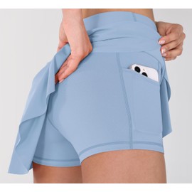 ODODOS Women's Tennis Skirts with Pockets Crossover High Waist Built-in Shorts Athletic Golf Skorts, Cornflower, X-Small