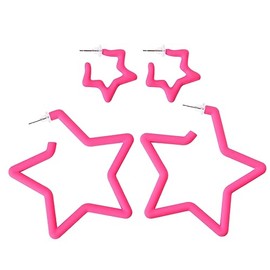 Pink Retro Star Dangle Earrings for Women Big Star Hoop Earrings Set for Girls Bright Pink Piercing Earrings 80s 90s Accessories for Women Hypoallergenic Colorful Acrylic Geometric Statement Earrings