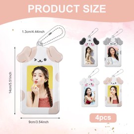 4Pcs Cute Puppies Photocard Holder, 3 Inch Kpop Photo Card Holder Cartoon Dog Idol Photo Frame Photo Card Holder Chain Pendant ID Card Photocard Case Photocard Sleeves for Star Chasers Enthusiasts