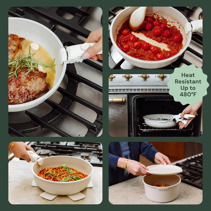 Pinnacle Cookery 15-Piece White Granite Nonstick Cookware Set – Detachable