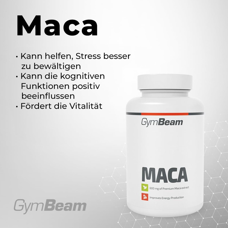 GymBeam GymBeam Maca Kapseln - Hochdosiert, 1800 mg pro Tagesdosis,
