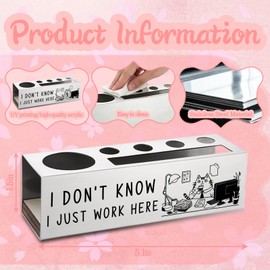 WINOESHE Stainless Steel Pencil Holder with I Don’t Know I Just Work Here & Cat Design, Humorous Office Gift for Work Friend, Funny Desk Organizer for Staff Member HUE24
