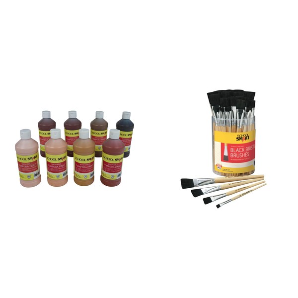 Casafoyer Washable Tempera Paints and Black Bristle Paint Brushes Combo