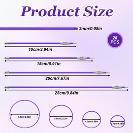 JIYIN 28 Pcs Metal Wire Keychains, 2mm Stainless Steel Connecter Key Rings Loops, 4" 6" 7.8" 10" Coated Wire Cable Key Rings for Hiking Luggage ID Tags,Key Tags,Keyrings, Kitchen Utensils -7 Colors