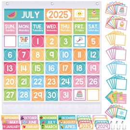 Sinload Classroom Calendar Pocket Chart Set Calendar Bulletin Board Set with Pocket Seasons Festival Weather Calendar Pocket Chart for Classroom Decoration Back to School Supplies (Bright)