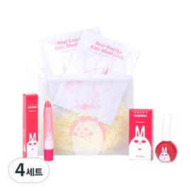 Recipe box children's travel simple makeup set, portable pouch + 2 children's mask packs + lip crayon + nail polish glossy pearl red, 4 sets / 레시피박스 어린이 여행용 심플 메이크업 세트, 휴대용 파우치 + 어린이 마스크팩 2p + 립크레용 + 매니큐어 글로시펄 레드, 4세트