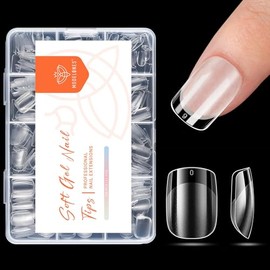 Modelones Positioning Scale Line Nail Tips, Long Coffin Soft Gel Tips Fake Nails False Acrylic Extensions Seamless Accurate Guide Line, Full Matte Professional Nail Salon 216PCS 12Sizes