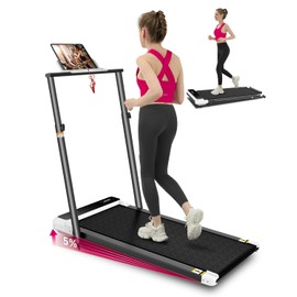 Walking Pad with Handle Bar,5% Manual Incline Walking Treadmill for Home Office,2.5HP Super Quiet Foldable Treadmills with Handrails,300 LBS Small Under Desk Treadmill with LED Display,Remote Control