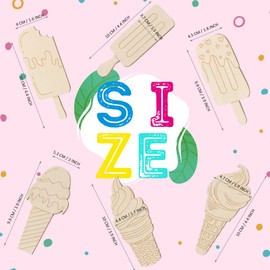 Chunful 30 Pieces Ice Cream Wood Cutouts Crafts Bulk Color Your Own Ice Cream Cones Unfinished DIY Coloring Wooden Crafts Blank Wood Painting Kits for Summer Art Donut Party Favors, 6 Styles