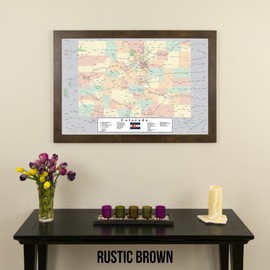 Push Pin Travel Maps Colorado with Rustic Brown Frame and Pins - 27.5 inches x 39.5 inches