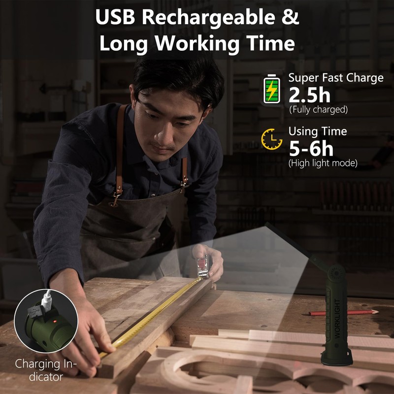 Working Light Portable, Rechargeable Work Lights with Magnetic Base Hanging