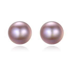 VIKI LYNN Pearl Earrings for Women 7-8mm Purple Freshwater Cultured Pearl Stud Earrings 925 Sterling Silver