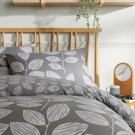 Olivia Rocco Leaves Printed Duvet Cover Set Hotel Quality Reversible Pattern Quilt Bed Cover Sets with Pillowcase, Double Grey