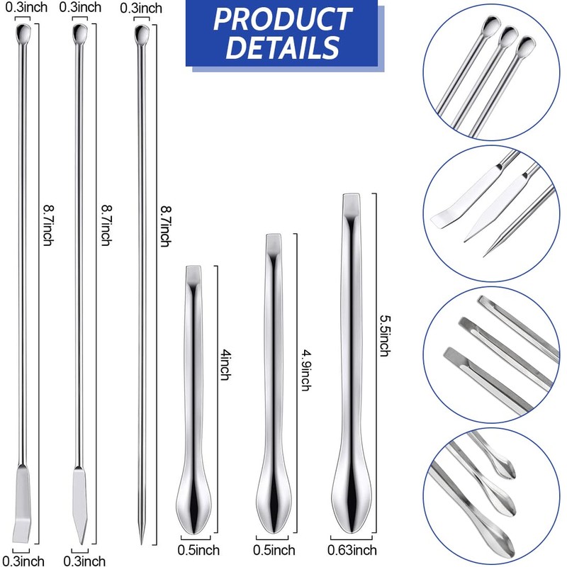 Pack of 9 Spatulas, Laboratory Spoons, Stainless Steel Micro Spoon