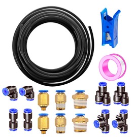 HUAZIZ Schwarz 10 m Air PU Pneumatischer Schlauch, 5/32 Zoll Pneumatic Polyurethane Pneumatik Schlauch, 4mm Außendurchmesser mit 14 Stück Pneumatikverbinder + 1 Schlauchschneider + 1 Rolle Klebeband