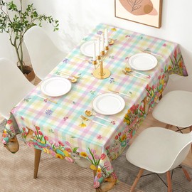 Yarcooly Easter Tablecloth Happy Easter Table Cover Spring Bunny Rabbit Decor Happy Easter Decorations for Home Party