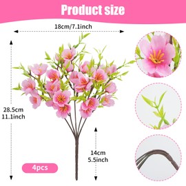 Zythrem 4PCS Cherry Blossom Branches, 11" Faux Peach Blossom Silk Flowers Spring Floral Arrangements for Home Kitchen Table Party Home Wedding Centerpiece Decor