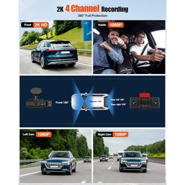 CAMECHO 360° View 4 Channel Dash Cam Front and Rear Inside, 2K WiFi Dashcam for Cars, with 64GB SD Card, 3" IPS Screen, Night Vision, Loop Recording, Wide Angle, G-Sensor, 24H Parking Mode