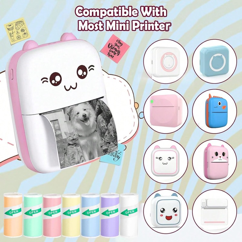 20 rolls Mini Printer Adhesive Stickers : 20 rolls colored，Compatible