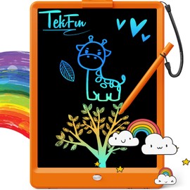 TEKFUN Toys for Girls Boys 10IN LCD Writing Tablet, Magic Doodle Board with Anti-Lost Stylus, Mess Free Coloring for Toddlers Drawing Pad, Toddler Travel Car Plane Trip Toys Gifts (Orange)