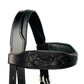 AHS us Natural Toned Leather Sidepull Bitless Bridle with White Cow Soft Leather Padding | Full Leather reins | (Black, Pony)