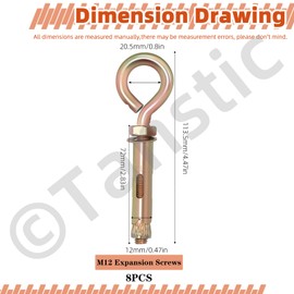 Tanstic 8Pcs M12 Concrete Eye Bolt Expansion Eyebolt Concrete Anchor Eyebolt Brick Anchors Eyebolt Heavy Duty Eyebolts for Wall Ceiling Concrete Masonry