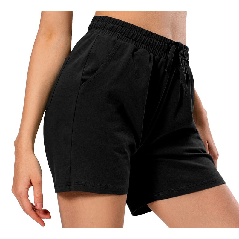 Ksmien Bermudas de algodón de punto para mujer con bolsillos