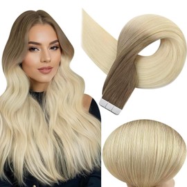 Full Shine Balayage Tape in Hair Extensions Human Hair Color 3/8/613 Brown And Blonde Tape in Extensions Remy Hair Extensions Tape ins 18 Inch Seamless Tapes Extensions 50Gram 20Pcs for Women