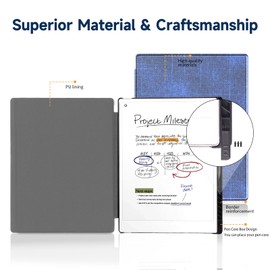 QIOFEARTH Case for Remarkable Paper Pro Tablet 11.8" (2024 Released) Lightweight and Hard Back Shell Protective Book Folio Cover,Have Auto Sleep/Wake,Pen Holder and Pen Tips Box (Fabric Blue)