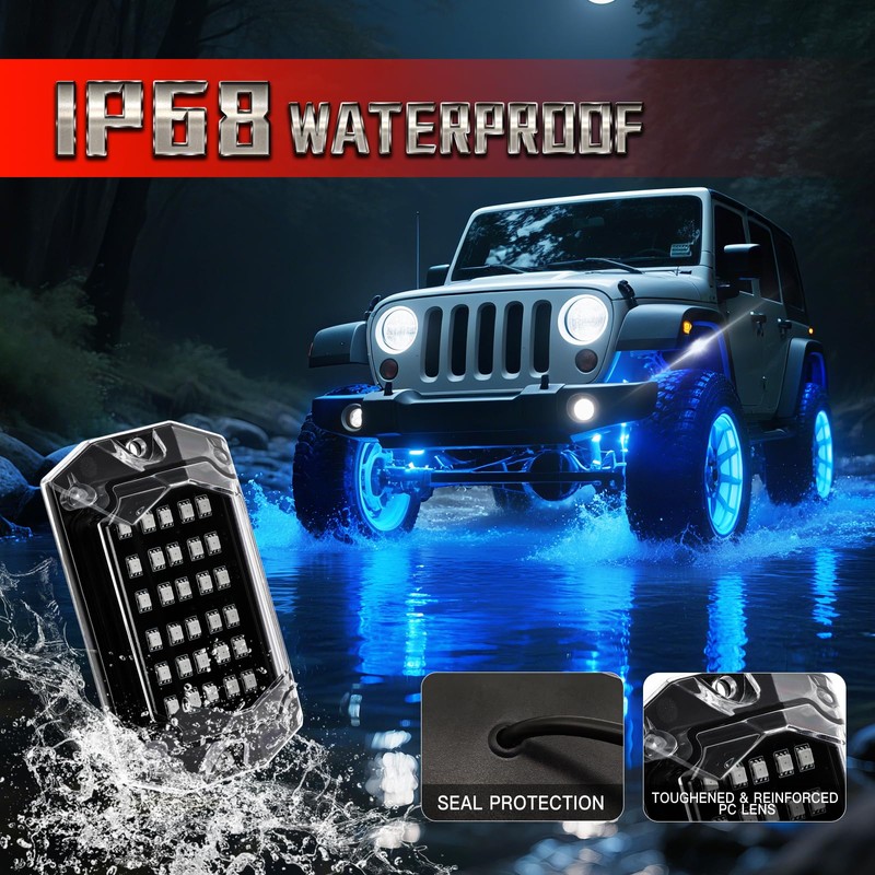 6 Pods Full Angle RGB LED Rock Lights for ATV