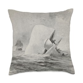 Moby Dick Whale Attacking a Whaling Ship (1892) Throw Pillow